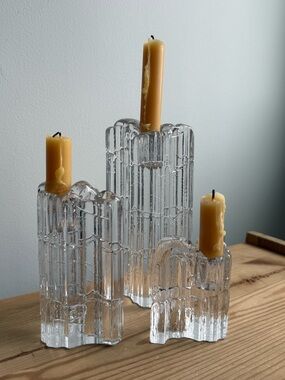 3 pcs Rosenthal Studio Line Lead Crystal Melted Ice Icicle Taper Candle Holders